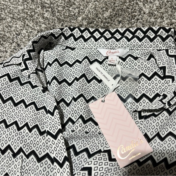 Candies Button Down Chevron Chiffon Tie Sleeves Size L long sleeve NWT See Note - Picture 4 of 10